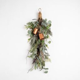 Scottish Everlastings Ltd Artificial 80cm Rustic Teardrop Wreath (Swag) with Bells in Green - thumbnail 2