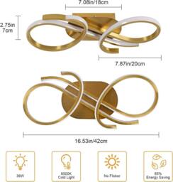 Goeco Modern LED Ceiling Light, 36W, for Bedroom Kitchen Living Room, 6500K in Gold - thumbnail 5
