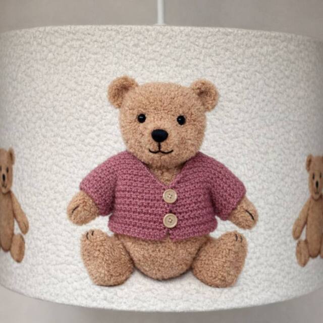 CGC Lighting Blake 30cm Oatmeal Linen Pink Teddy Bear Children's Lamp Shade in Natural - image 1