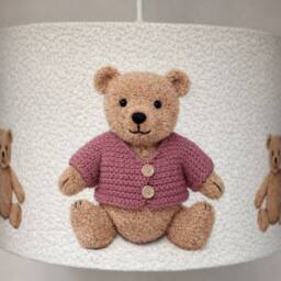 CGC Lighting Blake 30cm Oatmeal Linen Pink Teddy Bear Children's Lamp Shade in Natural - thumbnail 1