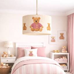 CGC Lighting Blake 30cm Oatmeal Linen Pink Teddy Bear Children's Lamp Shade in Natural - thumbnail 2