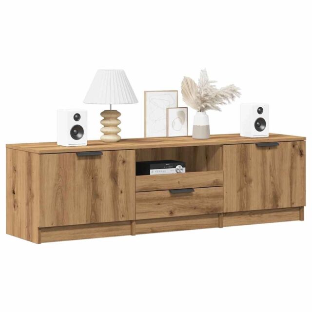 Berkfield Home TV Cabinet Artisan Oak 140x35x40 cm Engineered Wood in Brown - Size: 140 x 35 x 40 cm - image 1