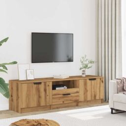 Berkfield Home TV Cabinet Artisan Oak 140x35x40 cm Engineered Wood in Brown - Size: 140 x 35 x 40 cm - thumbnail 3