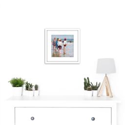 Artery8 Potthast Summer Day Brighton Beach Painting 8X8 Inch Square Wooden Framed Wall Art Print Picture with Mount in White - thumbnail 2