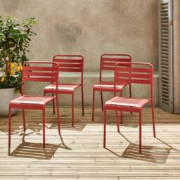 sweeek Set Of 4 Stackable Steel Garden Chairs in Terracotta