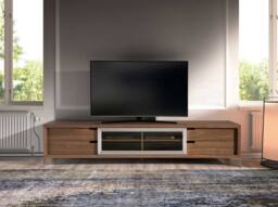 Angel Cerda Walnut Veneer TV Stand with Chromed Stainless Steel in Brown - thumbnail 3