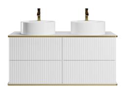 Vente-unique Fluted Wall-Hung Bathroom Unit With Gold Trim & Round Double in White - thumbnail 2