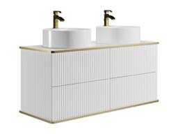 Vente-unique Fluted Wall-Hung Bathroom Unit With Gold Trim & Round Double in White - thumbnail 5