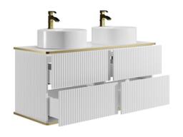 Vente-unique Fluted Wall-Hung Bathroom Unit With Gold Trim & Round Double in White - thumbnail 6