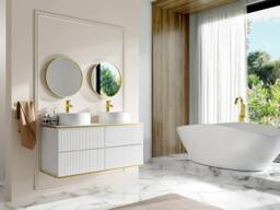 Vente-unique Fluted Wall-Hung Bathroom Unit With Gold Trim & Round Double in White - thumbnail 1