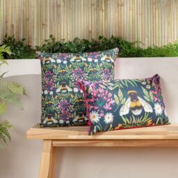 Wylder Nature House of Bloom Zinnia Bee Rectangular Water & UV Resistant Outdoor Cushion in Navy - Size: 30 cm x 50 cm - thumbnail 5