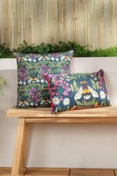 Wylder Nature House of Bloom Zinnia Bee Rectangular Water & UV Resistant Outdoor Cushion in Navy - Size: 30 cm x 50 cm - thumbnail 4