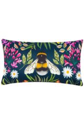 Wylder Nature House of Bloom Zinnia Bee Rectangular Water & UV Resistant Outdoor Cushion in Navy - Size: 30 cm x 50 cm - thumbnail 1