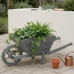 Garden Greatness Rustic Wooden Wheelbarrow Garden Planter in Grey - thumbnail 1