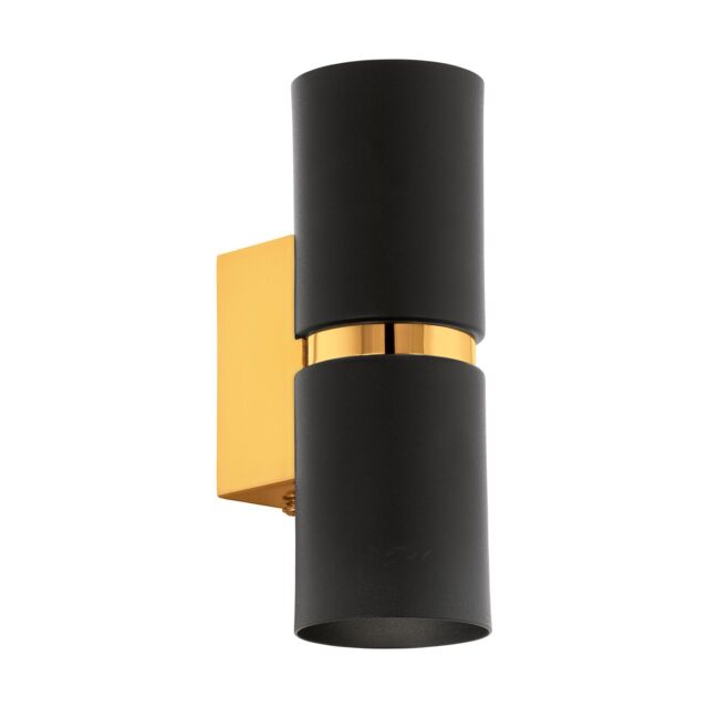 Loops Wall Light 2 x Black Shades Gold Banding & Back Plate Bulb GU10 2x3.3W Included - image 1
