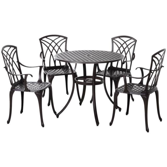 Matteo 5-Piece Cast Aluminium Garden Dining Set for 4 with Parasol Hole in Brown - image 1