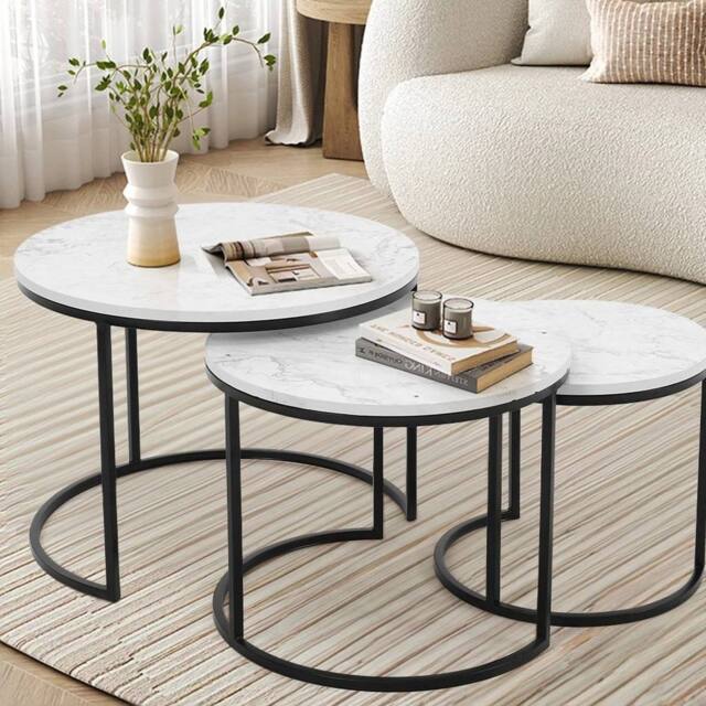 EONLION Set of 3 Round Nesting Coffee Tables in White - Size: 100 cm - image 1