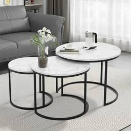EONLION Set of 3 Round Nesting Coffee Tables in White - Size: 100 cm - thumbnail 4