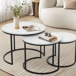 EONLION Set of 3 Round Nesting Coffee Tables in White - Size: 100 cm - thumbnail 1