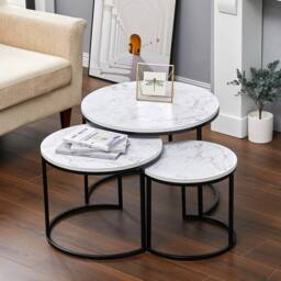 EONLION Set of 3 Round Nesting Coffee Tables in White - Size: 100 cm - thumbnail 3