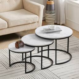 EONLION Set of 3 Round Nesting Coffee Tables in White - Size: 100 cm - thumbnail 5