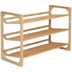 VOGREX 3-Tier Bamboo Entryway Shoe Rack, Holds 9 Pairs of Shoes in Beige