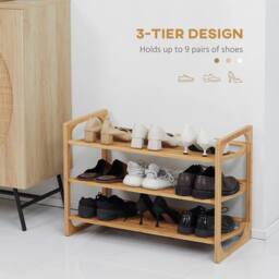 VOGREX 3-Tier Bamboo Entryway Shoe Rack, Holds 9 Pairs of Shoes in Beige - thumbnail 5