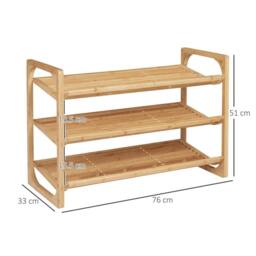 VOGREX 3-Tier Bamboo Entryway Shoe Rack, Holds 9 Pairs of Shoes in Beige - thumbnail 2