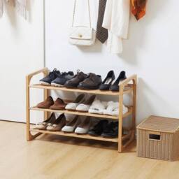 VOGREX 3-Tier Bamboo Entryway Shoe Rack, Holds 9 Pairs of Shoes in Beige - thumbnail 3