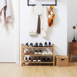VOGREX 3-Tier Bamboo Entryway Shoe Rack, Holds 9 Pairs of Shoes in Beige - thumbnail 4