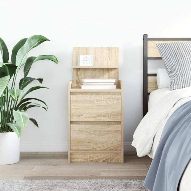 Berkfield Home Durable Bedside Cabinet with 2 Drawers Sonoma Oak 38x34x80 cm in Light Tan - Size: 38 x 34 x 80 cm - image 1