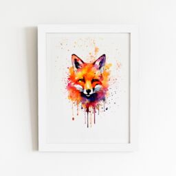 "Warren Reed - Designer Watercolour Splashart Fox Face Framed Art Print in White - Size: W16"" x H24""" - thumbnail 2