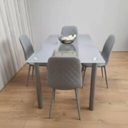KOSY KOALA Grey Glass Dining Table Set With 4 Chairs Kitchen Dining Furniture - thumbnail 2