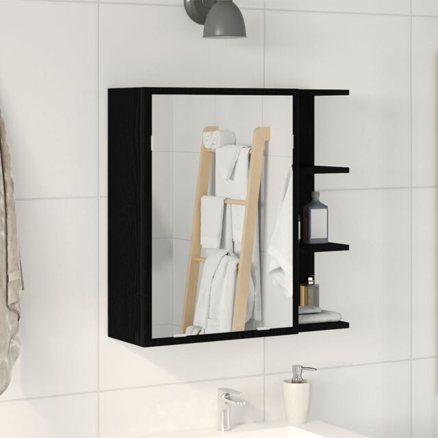 Berkfield Home Black Oak Bathroom Mirror Cabinet - 62.5 x 20.5 x 64 cm - Made of Engineered Wood - image 1