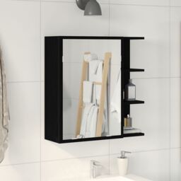 Berkfield Home Black Oak Bathroom Mirror Cabinet - 62.5 x 20.5 x 64 cm - Made of Engineered Wood - thumbnail 1