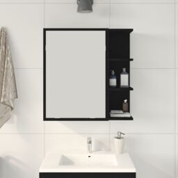 Berkfield Home Black Oak Bathroom Mirror Cabinet - 62.5 x 20.5 x 64 cm - Made of Engineered Wood - thumbnail 4