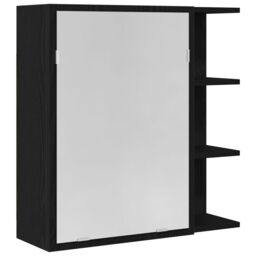 Berkfield Home Black Oak Bathroom Mirror Cabinet - 62.5 x 20.5 x 64 cm - Made of Engineered Wood - thumbnail 2