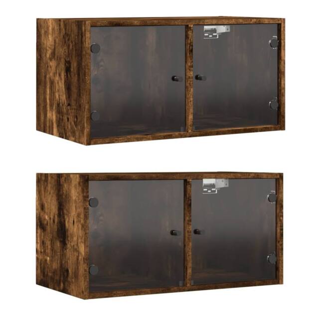 Berkfield Home Wall Cabinets with Glass Doors 2 pcs Smoked Oak 68.5x37x35 cm in Brown - image 1