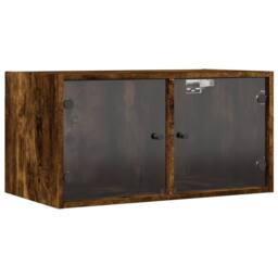 Berkfield Home Wall Cabinets with Glass Doors 2 pcs Smoked Oak 68.5x37x35 cm in Brown - thumbnail 6