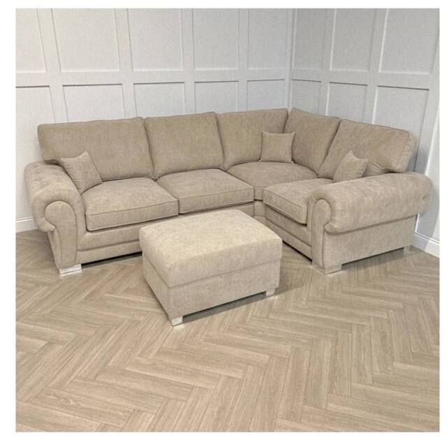 Furniture 786 Verona Full Back 2c1 Corner Sofa with Footstool in Beige