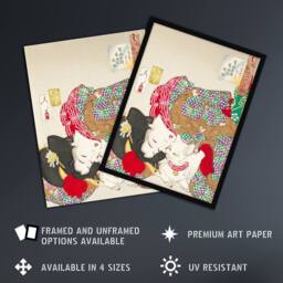 Artery8 Yoshitoshi Woman With Pet Cat Vintage Japanese Ukiyoe Framed Art Print - Size: A4 - thumbnail 2