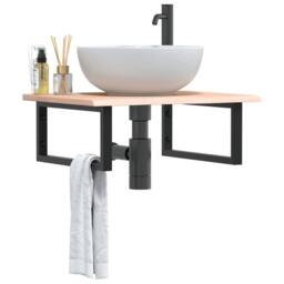 Berkfield Home Basin Shelf Wall Mounted Steel & Solid Wood Oak in Natural - thumbnail 2