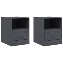Berkfield Home Bedside Cabinets 2 pcs Anthracite 34.5x39x44 cm Steel in Dark Grey - thumbnail 1