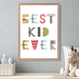 ARTZE Cute Best Ever Kid Scandi Quote Framed Print SIZE: A2 with Oak Frame in Yellow - Size: A4 - thumbnail 2