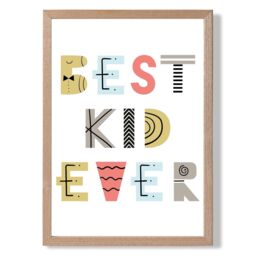 ARTZE Cute Best Ever Kid Scandi Quote Framed Print SIZE: A2 with Oak Frame in Yellow - Size: A4