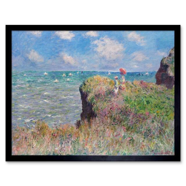 "Artery8 Claude Monet Cliff Walk At Pourville Home Decor 12x16"" Framed Art in Blue - Size: W12"" x H16""" - image 1