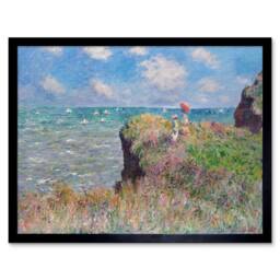 "Artery8 Claude Monet Cliff Walk At Pourville Home Decor 12x16"" Framed Art in Blue - Size: W12"" x H16""" - thumbnail 1