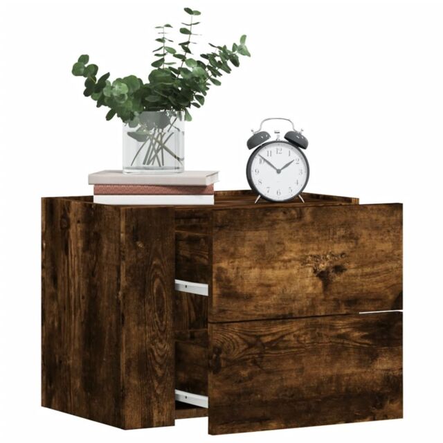 Berkfield Home Wall-mounted Bedside Cabinet Smoked Oak 45x30x35 cm in Brown - Size: 45 x 30 x 35 cm - image 1