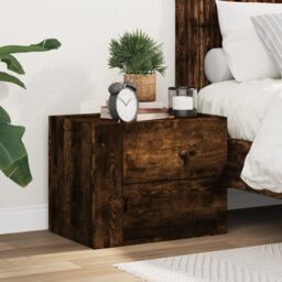 Berkfield Home Wall-mounted Bedside Cabinet Smoked Oak 45x30x35 cm in Brown - Size: 45 x 30 x 35 cm - thumbnail 3