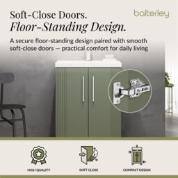 Balterley Floor Standing 2 Door Vanity Unit - Mid-Edge Basin 600mm, Satin Green - thumbnail 3